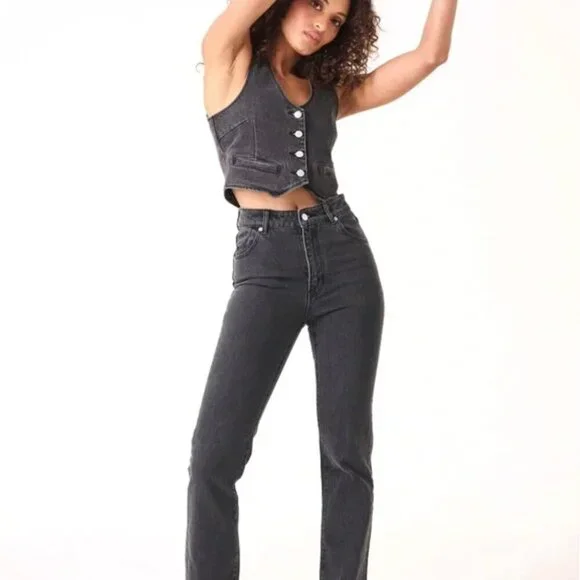 Rolla's Original High-Rise Straight Leg Jeans in Washed Black Denim, Size 26 - Picture 2 of 10